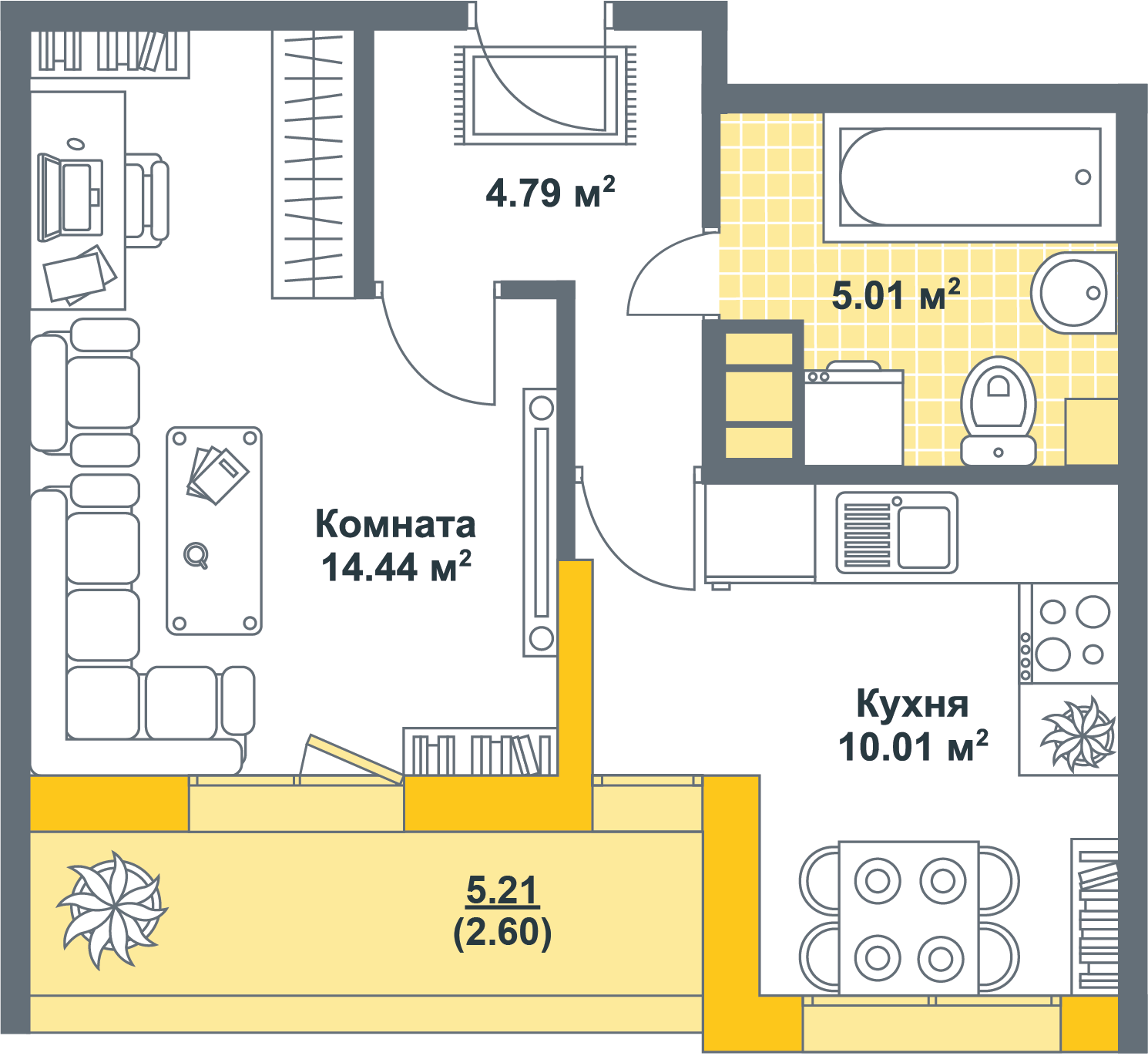 1 комната, тип 3-3 / Выбрать квартиру / Жилой комплекс «Светлый мир «Тихая  гавань…»